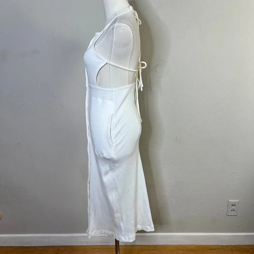 Free People Beach Dress Margaret‎ Midi Size XS Ivory Ribbed Halter Button NEW